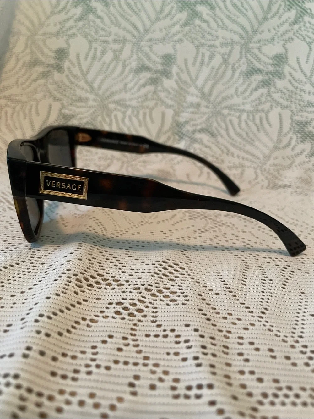 Versace Tortoiseshell Sunglasses with Black Lenses and Gold Logo Plaque